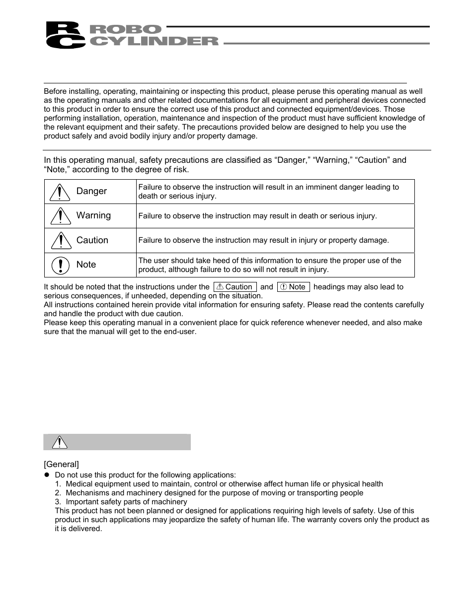 Safety precautions, Danger | IAI America RCS-C User Manual | Page 3 / 119