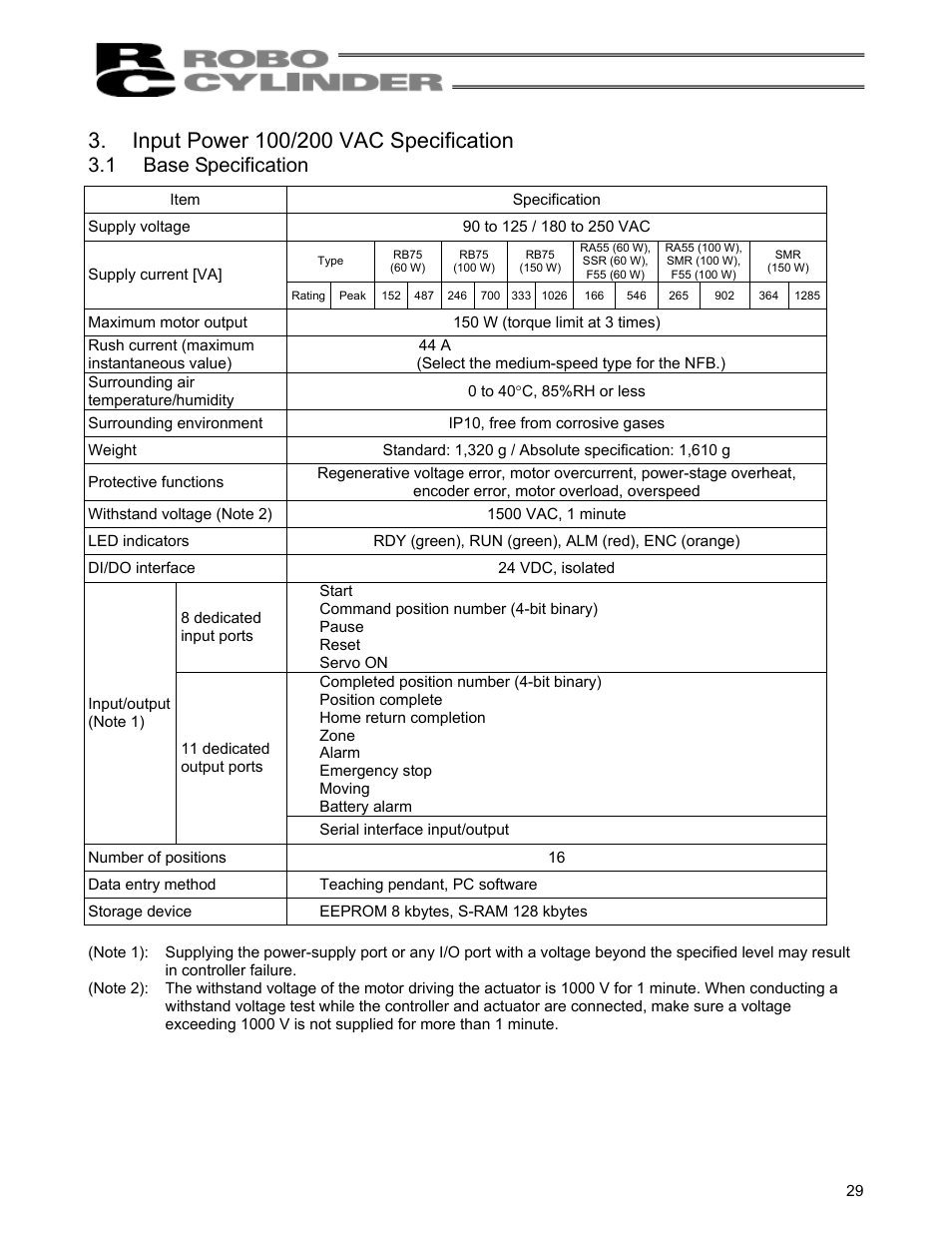 Input power 100/200 vac specification, 1 base specification, Base specification | IAI America RCS-C User Manual | Page 39 / 119