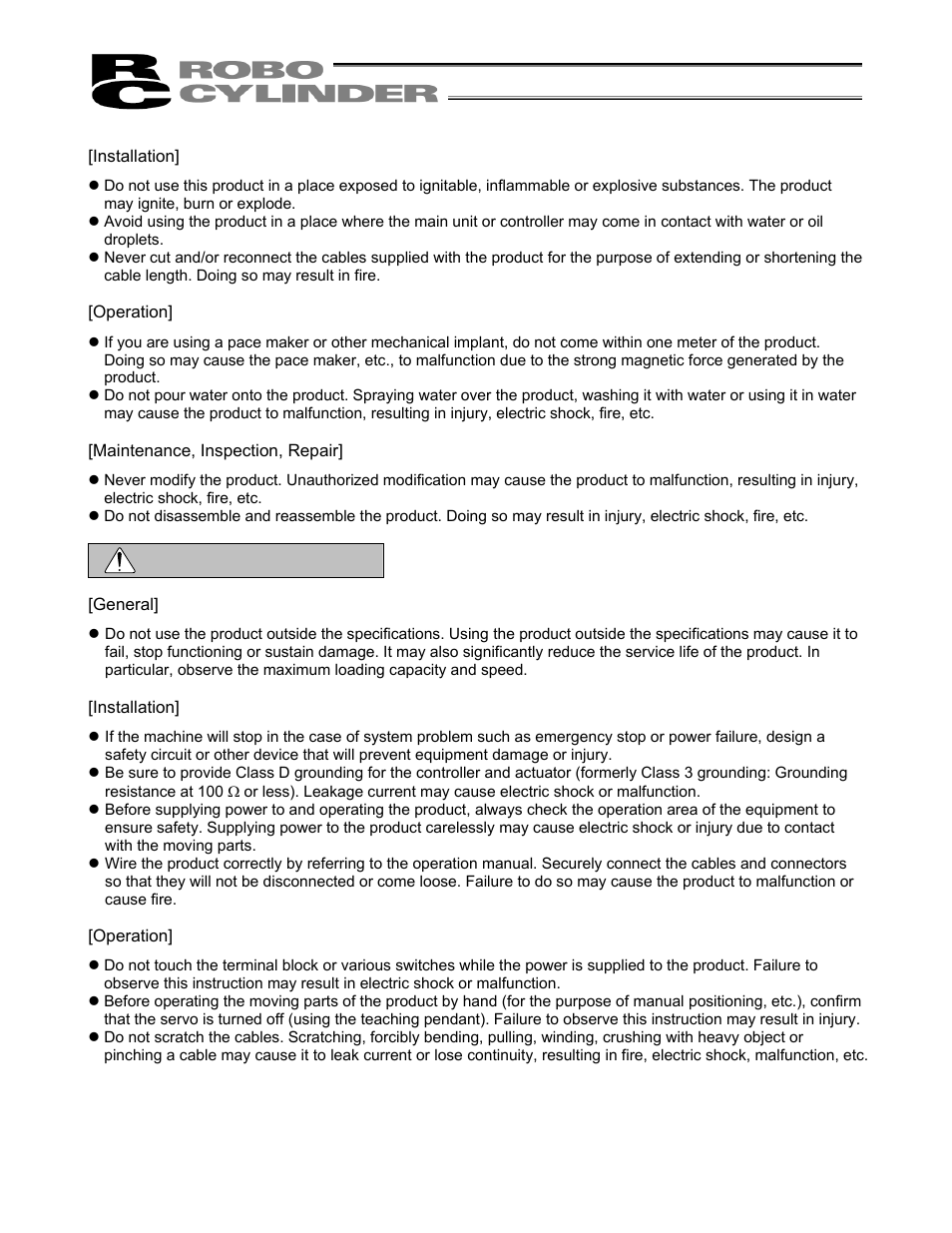 Warning | IAI America RCS-C User Manual | Page 4 / 119