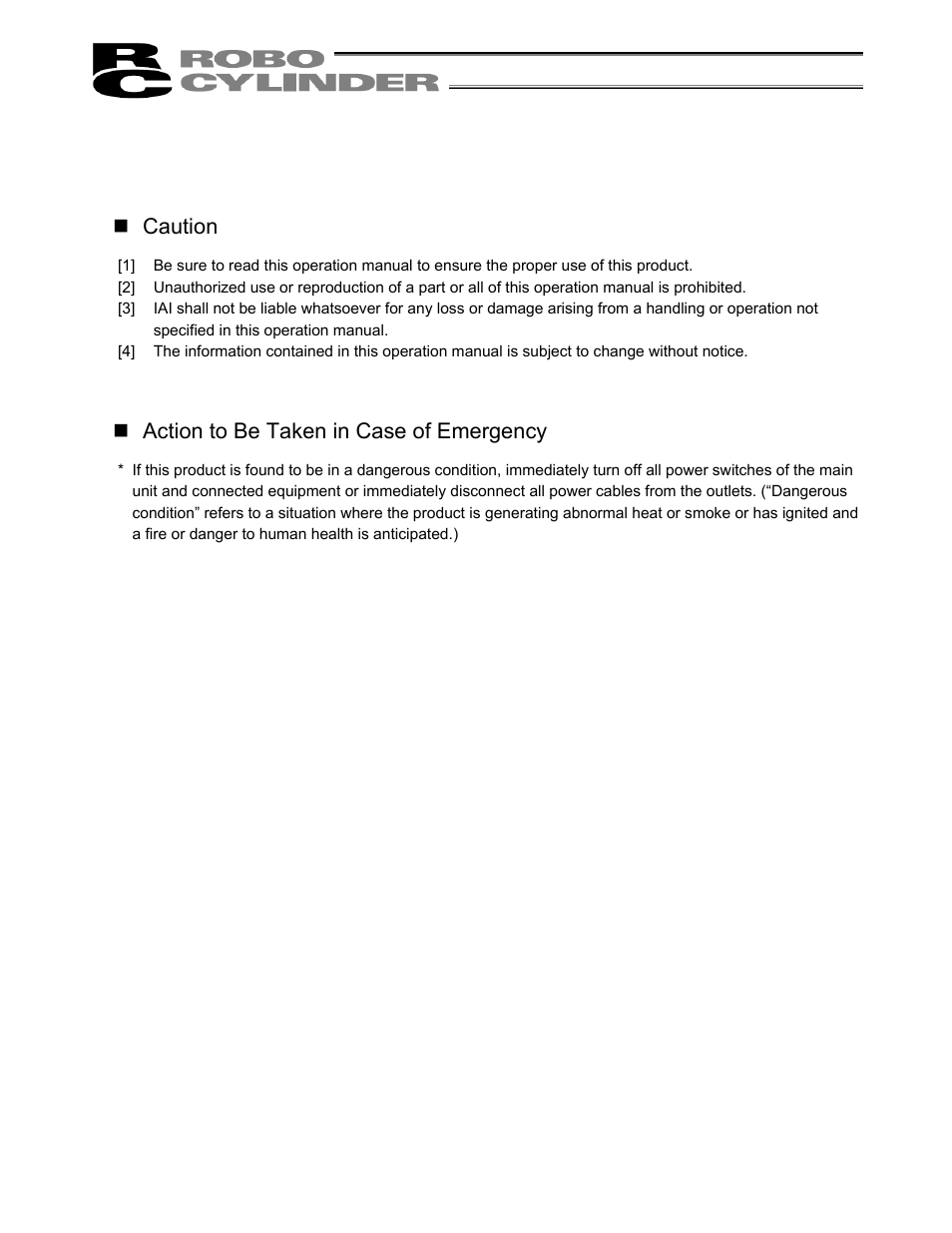 Before use, Caution, Action to be taken in case of emergency | IAI America RCS-C User Manual | Page 7 / 119