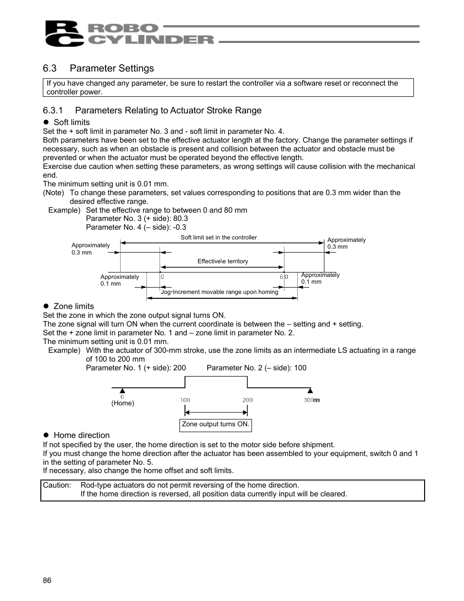 3 parameter settings, 1 parameters relating to actuator stroke range, Parameter settings | Parameters relating to actuator stroke range | IAI America RCS-C User Manual | Page 96 / 119