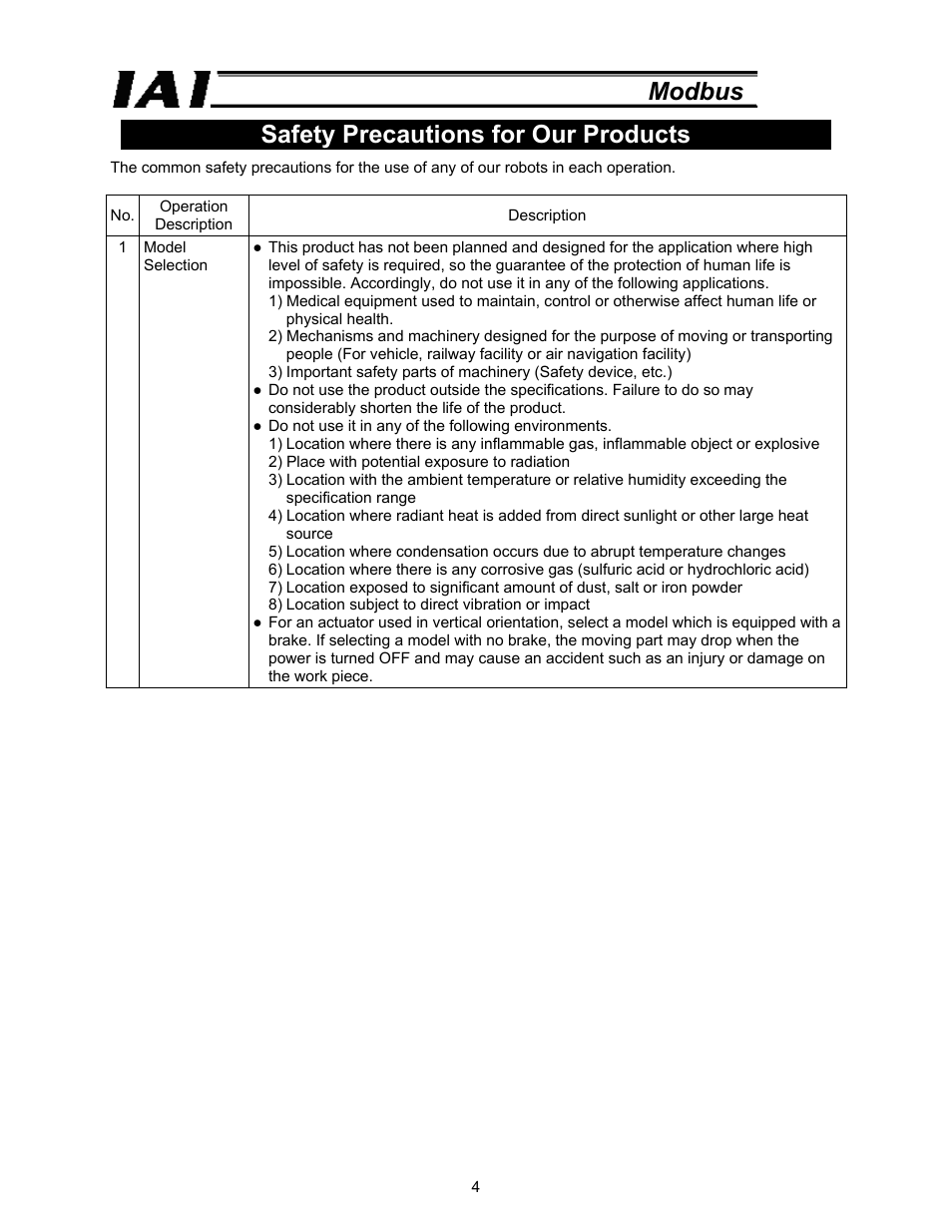 Modbus safety precautions for our products | IAI America ROBO Cylinder Series User Manual | Page 12 / 328