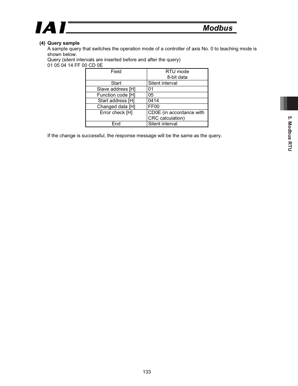 Modbus | IAI America ROBO Cylinder Series User Manual | Page 141 / 328