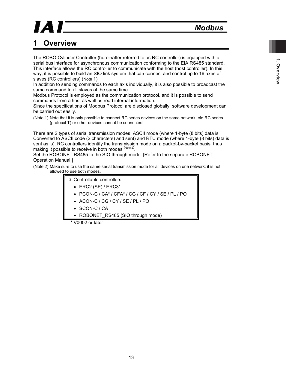 1 overview, Modbus 1 overview | IAI America ROBO Cylinder Series User Manual | Page 21 / 328