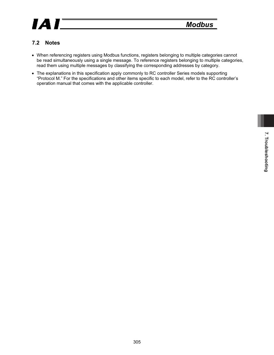 2 notes, Modbus | IAI America ROBO Cylinder Series User Manual | Page 313 / 328