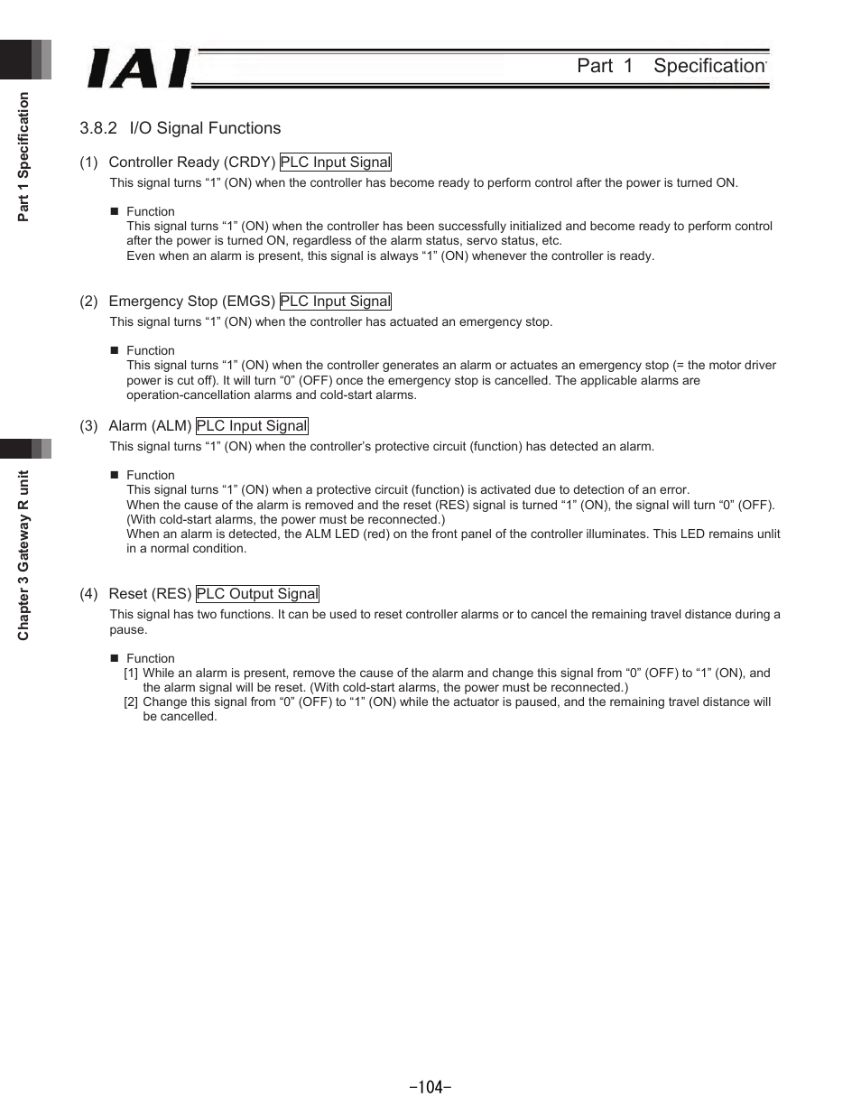 Part 1 specification | IAI America REXT User Manual | Page 104 / 443