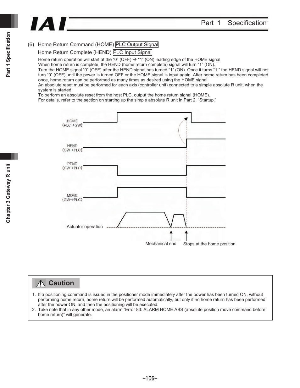 Part 1 specification, Caution | IAI America REXT User Manual | Page 106 / 443