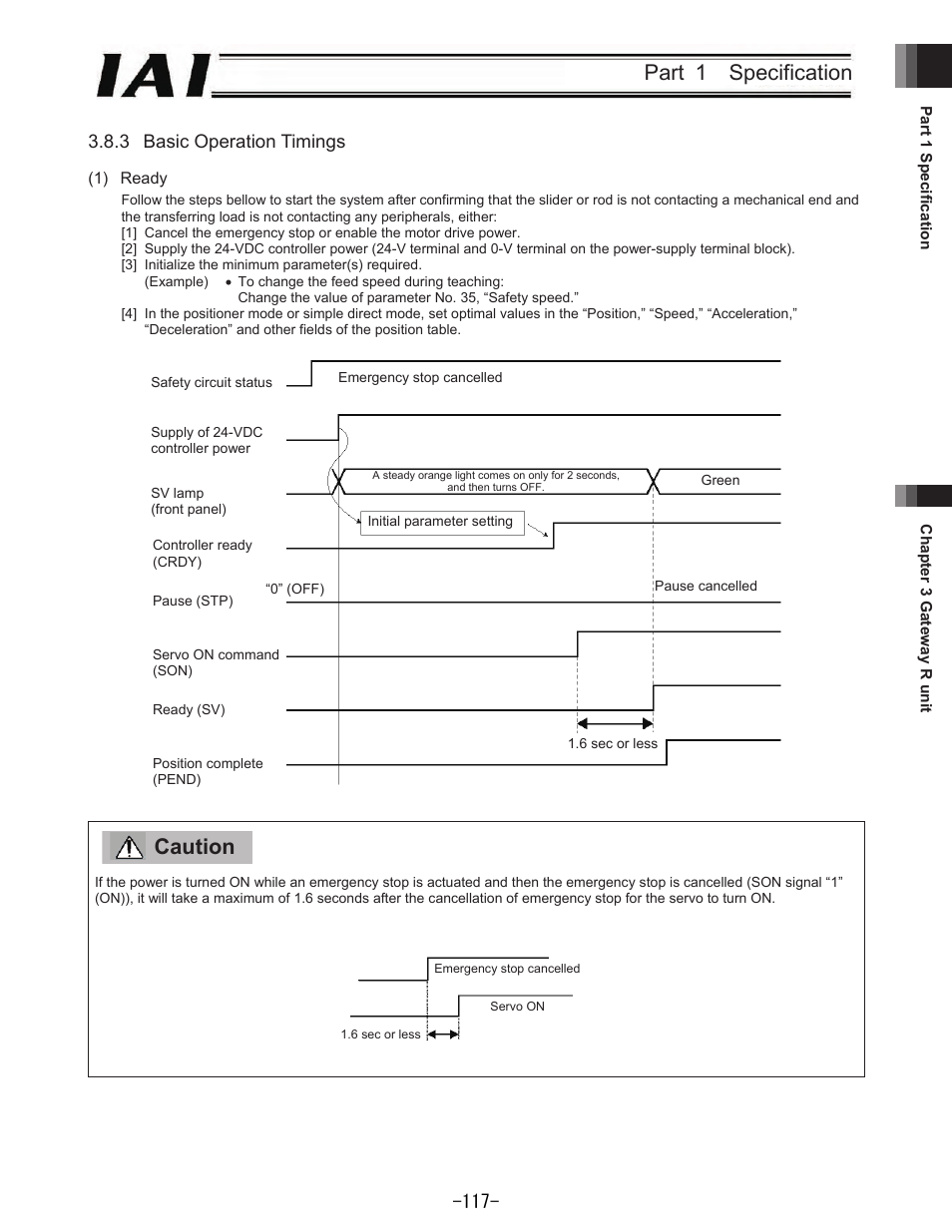 Part 1 specification, Caution, 3 basic operation timings | IAI America REXT User Manual | Page 117 / 443