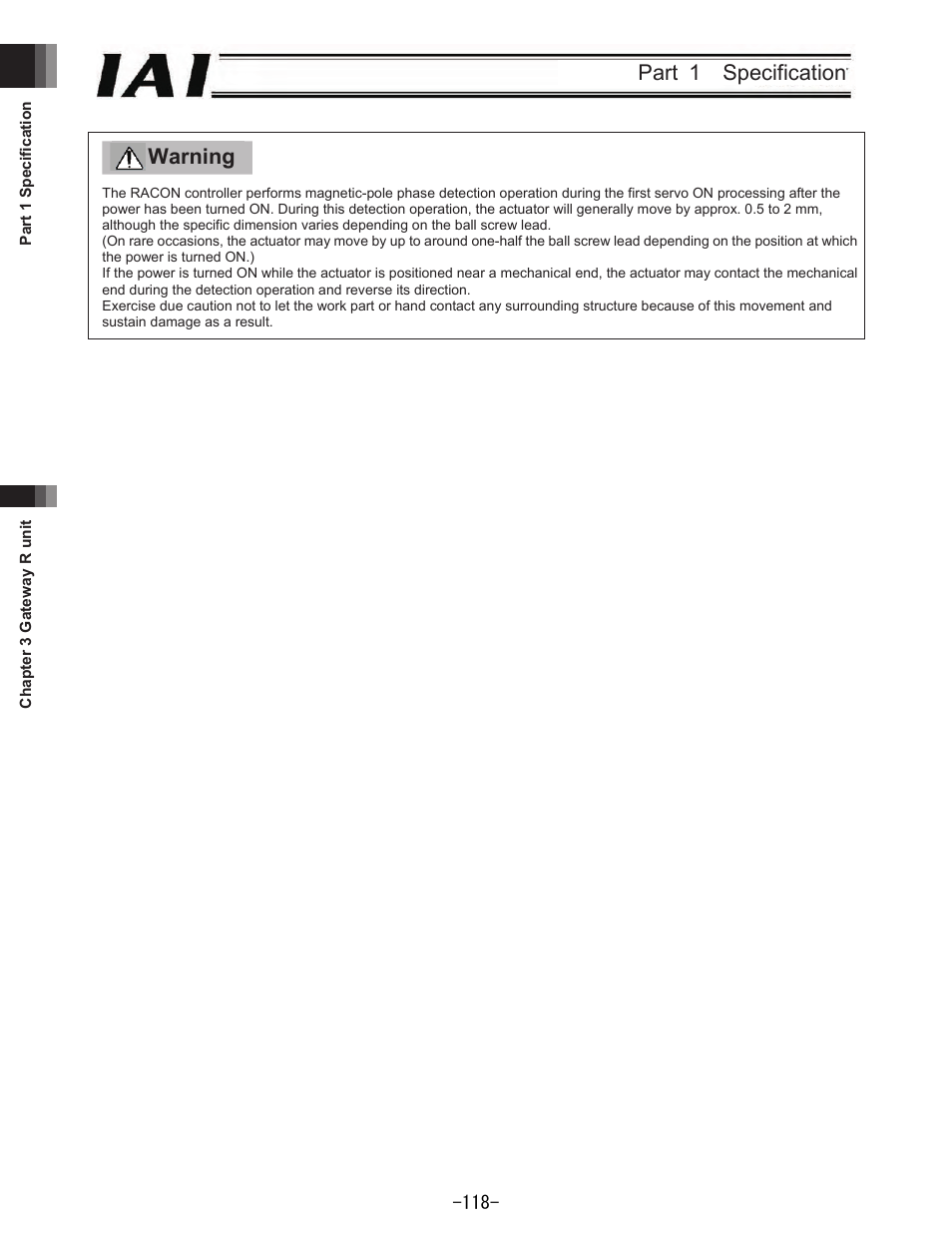 Part 1 specification warning | IAI America REXT User Manual | Page 118 / 443