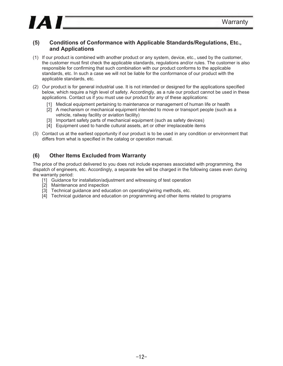 Warranty | IAI America REXT User Manual | Page 12 / 443