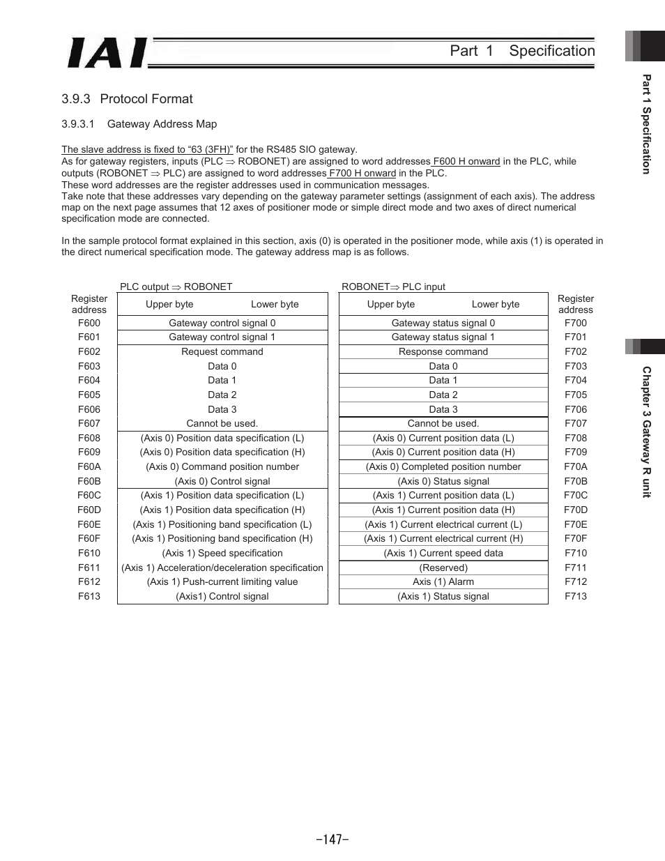 Part 1 specification, 3 protocol format | IAI America REXT User Manual | Page 147 / 443