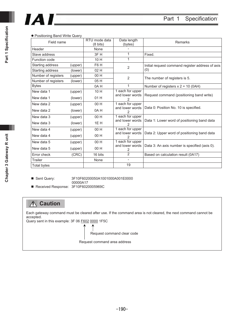 Part 1 specification, Caution | IAI America REXT User Manual | Page 190 / 443