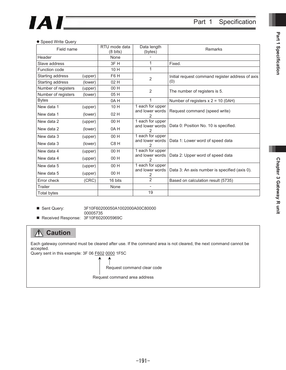 Part 1 specification, Caution | IAI America REXT User Manual | Page 191 / 443