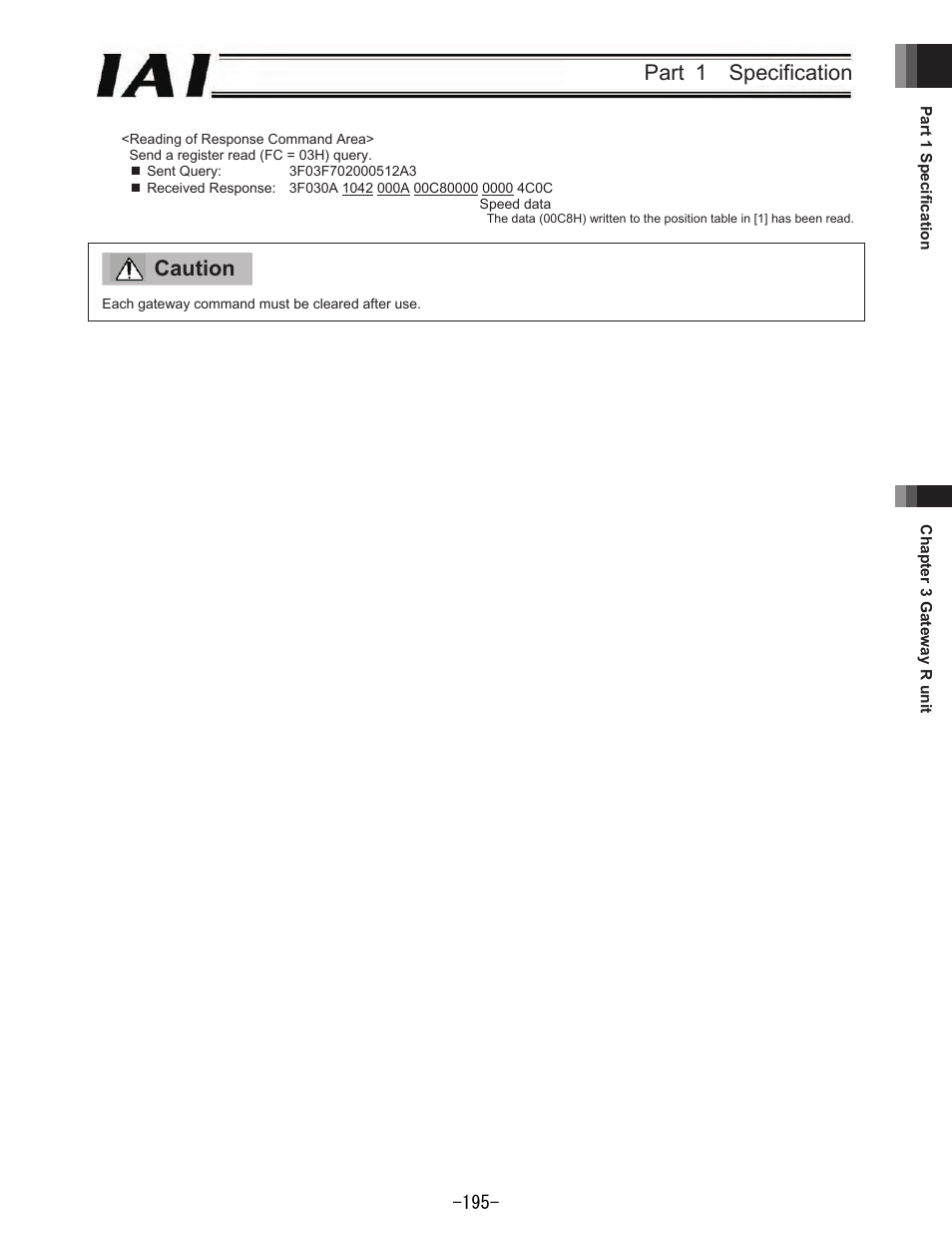 Part 1 specification, Caution | IAI America REXT User Manual | Page 195 / 443