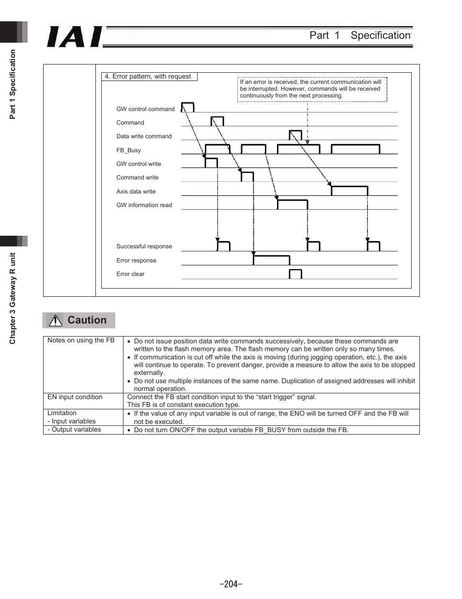 Part 1 specification, Caution | IAI America REXT User Manual | Page 204 / 443