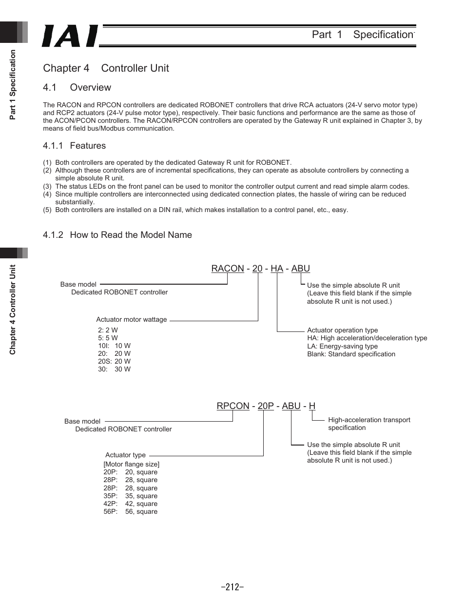 Part  specification chapter  controller unit, Overview | IAI America REXT User Manual | Page 212 / 443