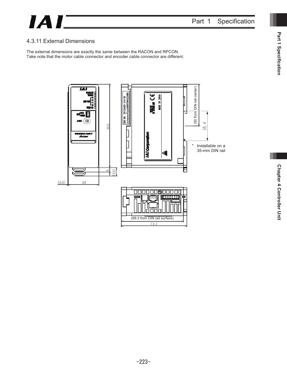 Part 1 specification, 11 external dimensions | IAI America REXT User Manual | Page 223 / 443