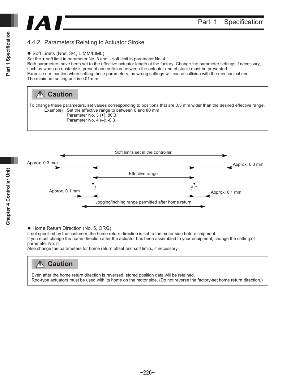Part 1 specification, Caution | IAI America REXT User Manual | Page 226 / 443