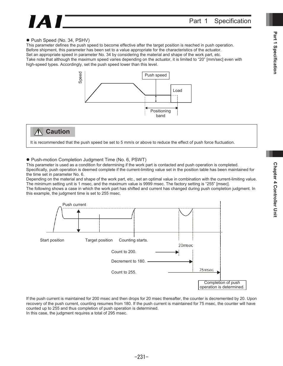 Part 1 specification, Caution | IAI America REXT User Manual | Page 231 / 443