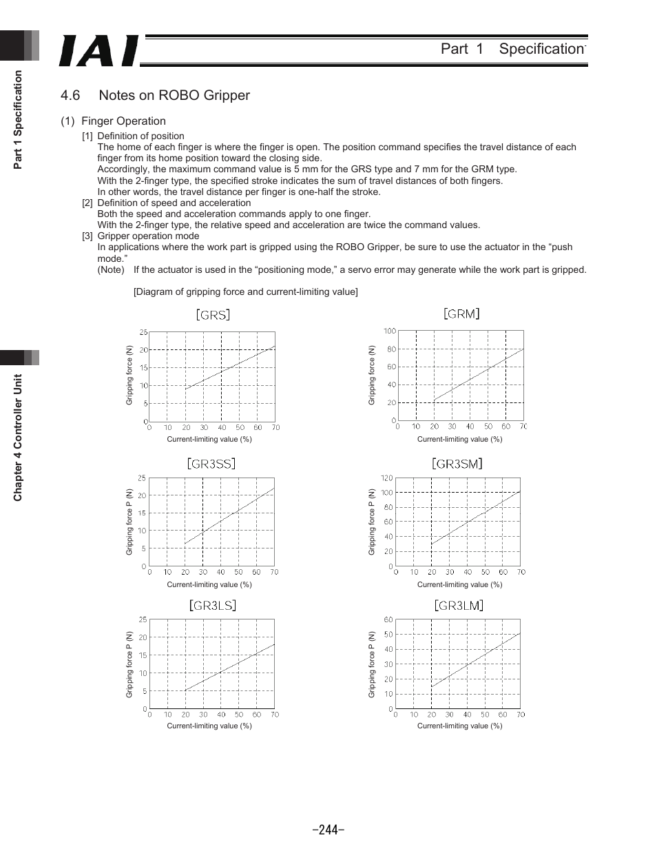 Part 1 specification, 1) finger operation | IAI America REXT User Manual | Page 244 / 443