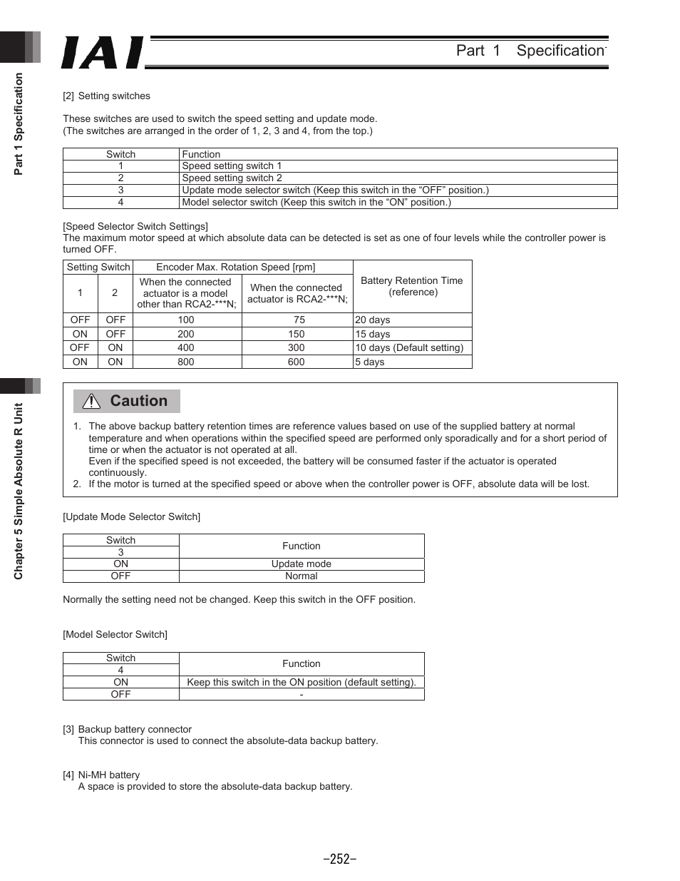 Part  specification, Caution | IAI America REXT User Manual | Page 252 / 443