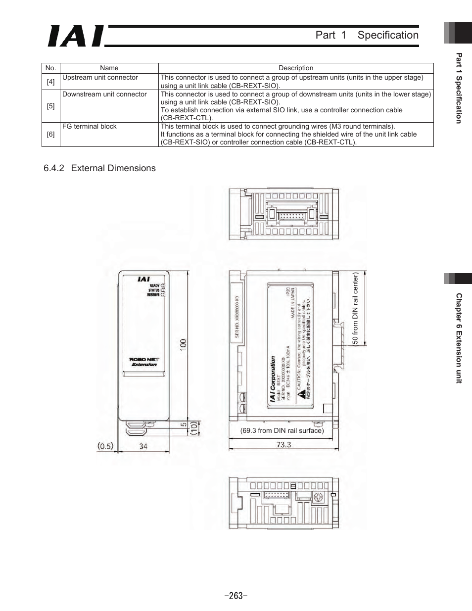 Part 1 specification, 2 external dimensions | IAI America REXT User Manual | Page 263 / 443