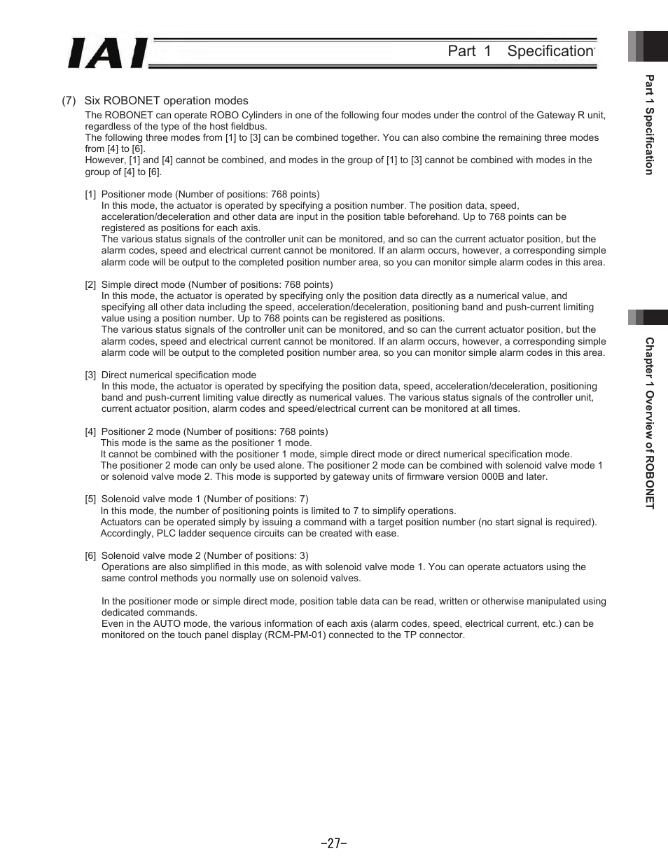 Part 1 specification | IAI America REXT User Manual | Page 27 / 443