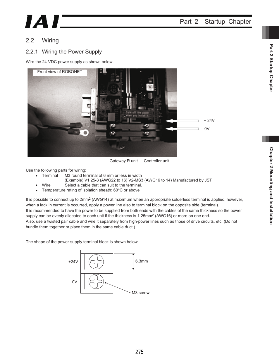 Part  startup chapter, Wiring | IAI America REXT User Manual | Page 275 / 443