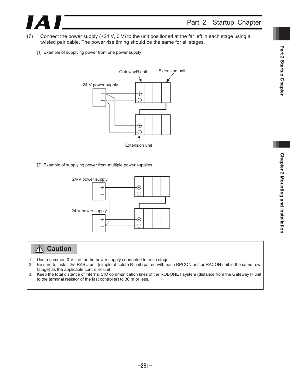 Part 2 startup chapter, Caution | IAI America REXT User Manual | Page 281 / 443