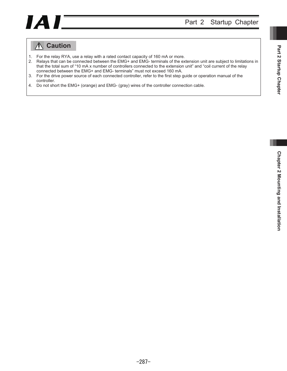 Part 2 startup chapter caution | IAI America REXT User Manual | Page 287 / 443