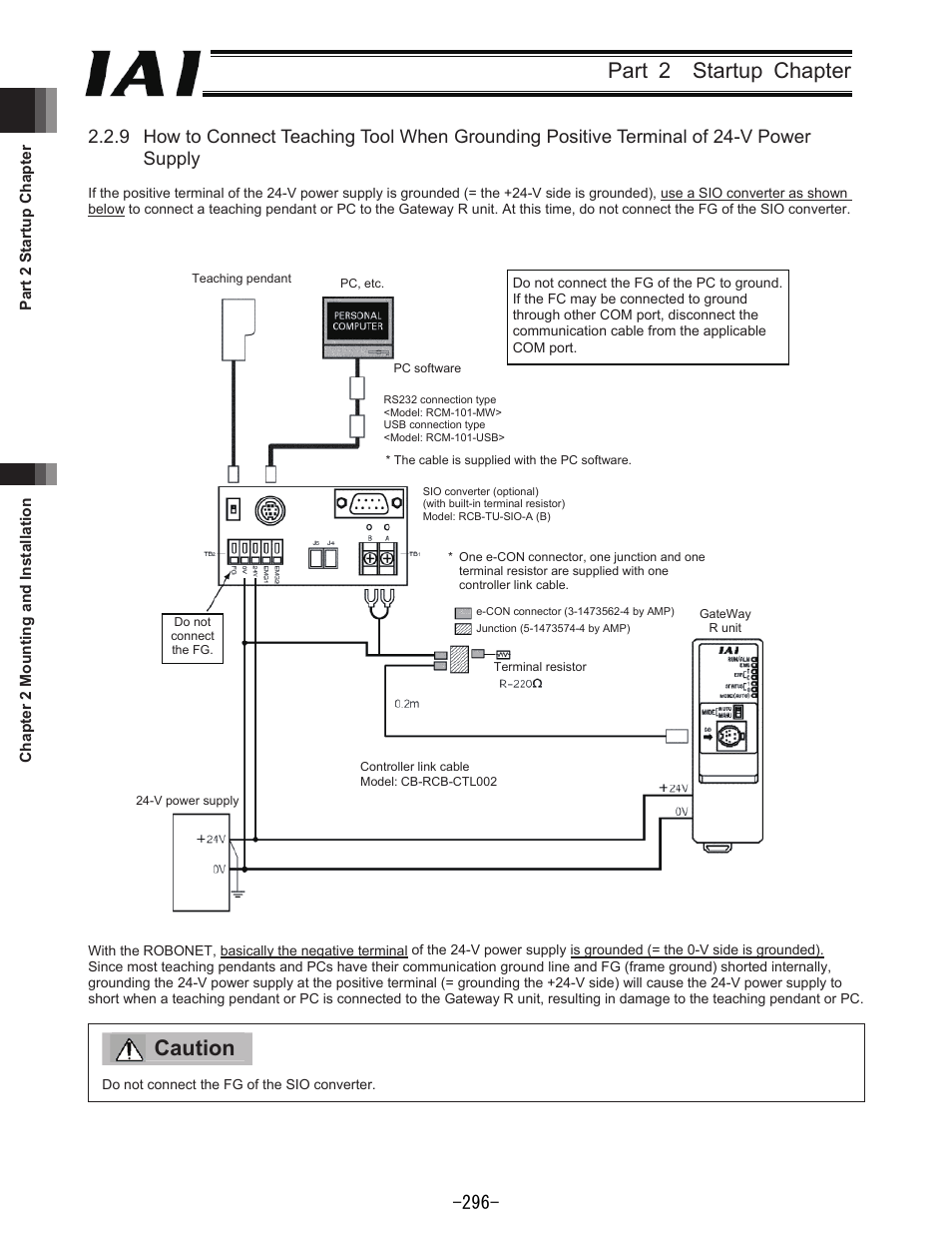 Part 2 startup chapter, Caution | IAI America REXT User Manual | Page 296 / 443