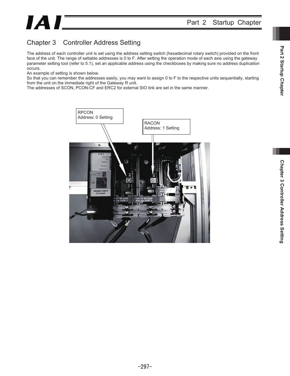 Part 2 startup chapter, Chapter 3 controller address setting | IAI America REXT User Manual | Page 297 / 443