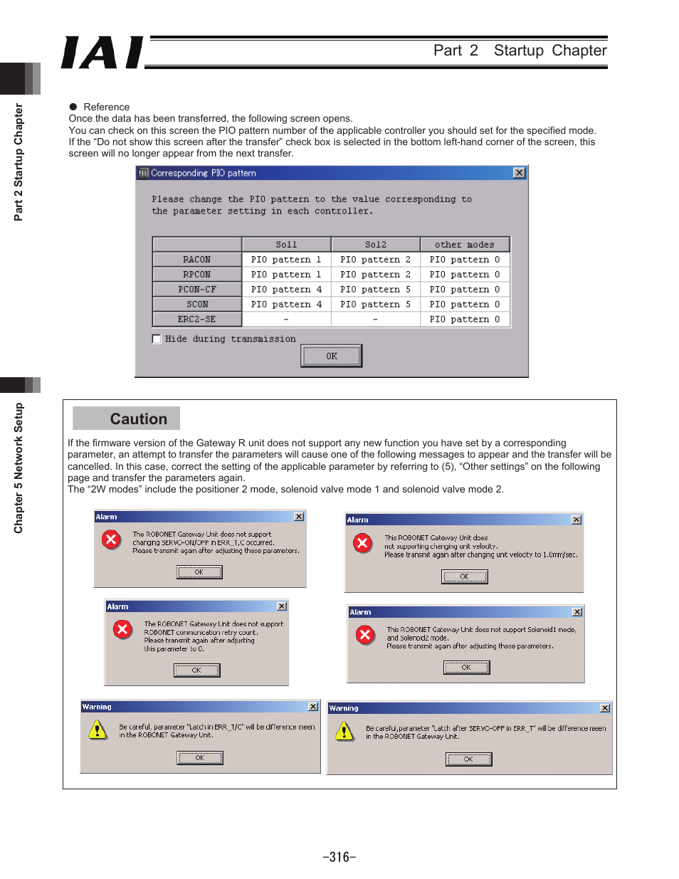 Part 2 startup chapter, Caution | IAI America REXT User Manual | Page 316 / 443