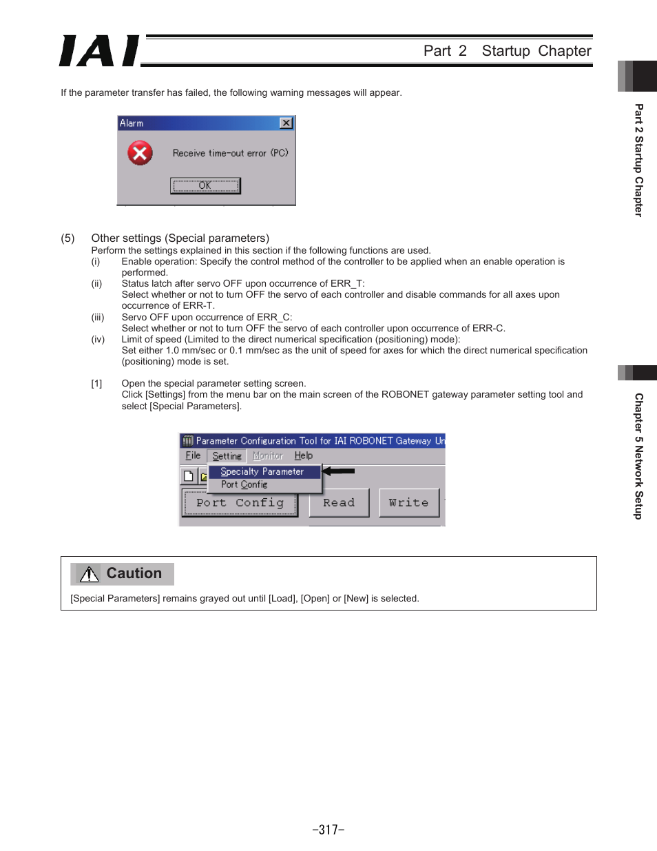 Part 2 startup chapter, Caution | IAI America REXT User Manual | Page 317 / 443