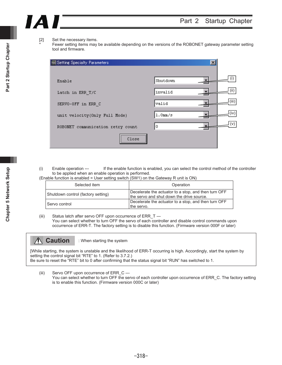 Part 2 startup chapter, Caution | IAI America REXT User Manual | Page 318 / 443