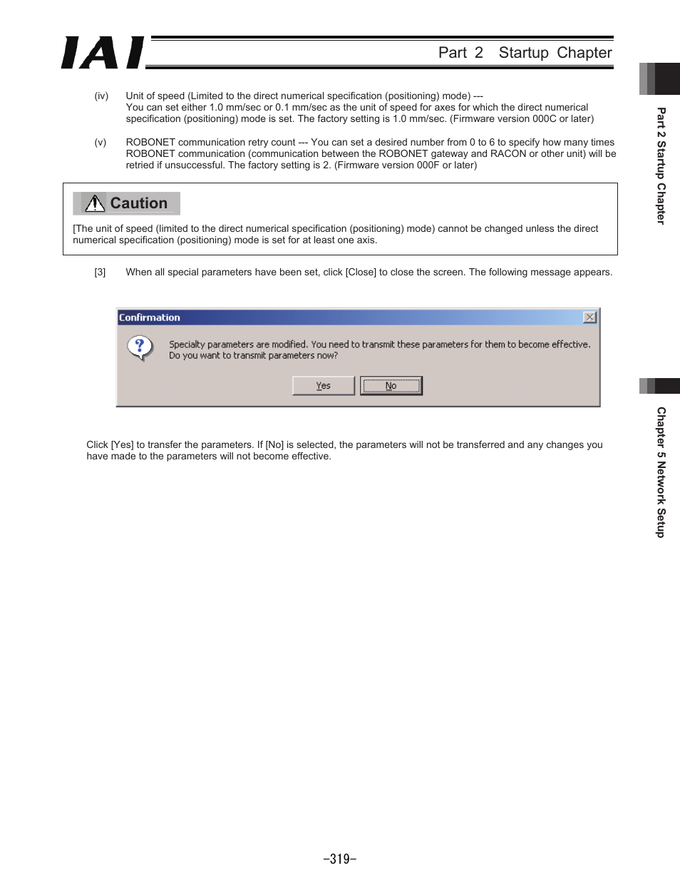 Part 2 startup chapter, Caution | IAI America REXT User Manual | Page 319 / 443