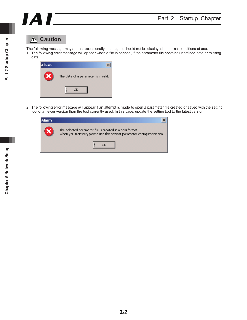 Part 2 startup chapter caution | IAI America REXT User Manual | Page 322 / 443