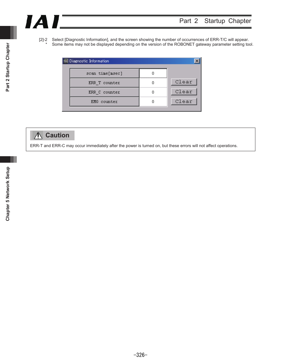 Part 2 startup chapter, Caution | IAI America REXT User Manual | Page 326 / 443