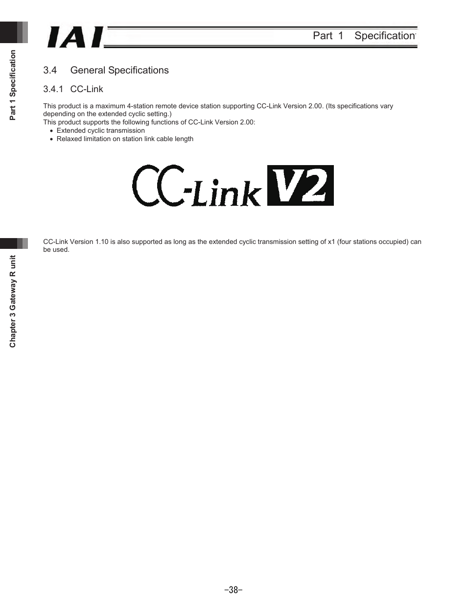 Part 1 specification, 4 general specifications | IAI America REXT User Manual | Page 38 / 443