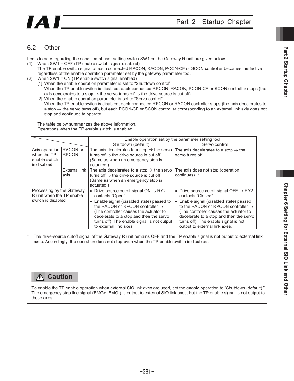 Part 2 startup chapter, Caution, 2 other | IAI America REXT User Manual | Page 381 / 443