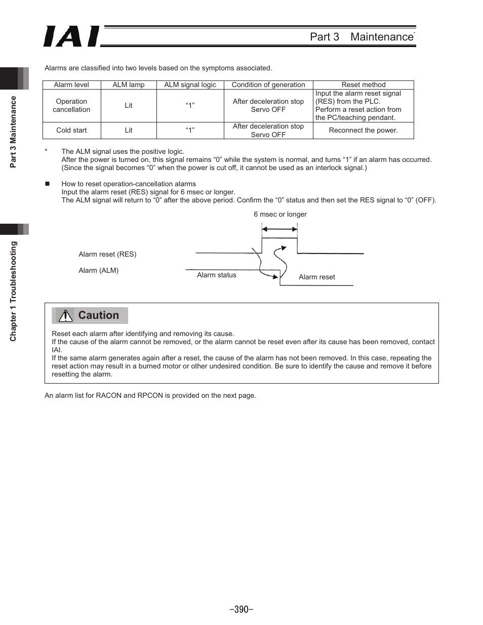 Part 3 maintenance, Caution | IAI America REXT User Manual | Page 390 / 443