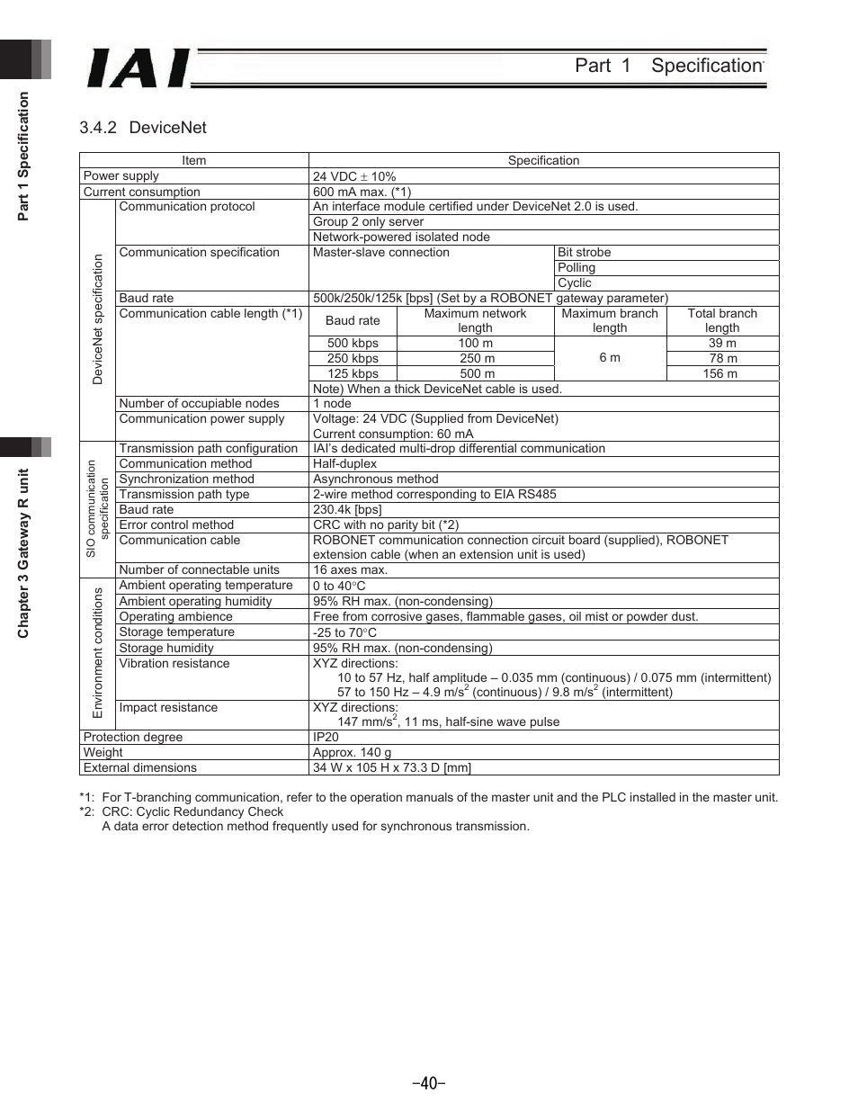 Part 1 specification, 2 devicenet | IAI America REXT User Manual | Page 40 / 443