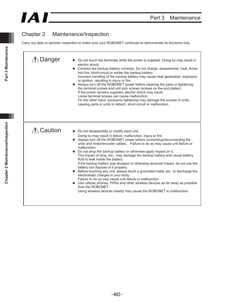 Danger, Caution | IAI America REXT User Manual | Page 402 / 443