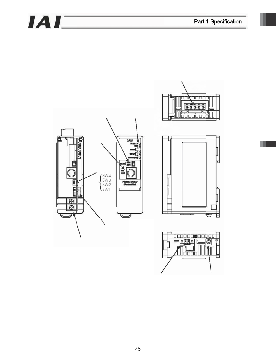 5 nam, Me/functio, On of each | Part and e, External d, Dimensions, Part 1 specification | IAI America REXT User Manual | Page 45 / 443