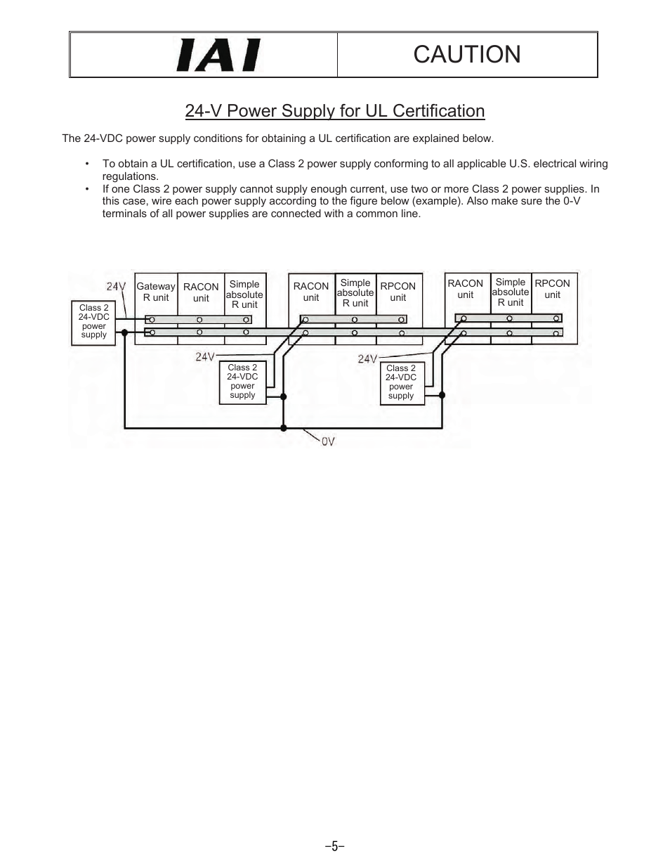 Caution, V power supply for ul certification | IAI America REXT User Manual | Page 5 / 443