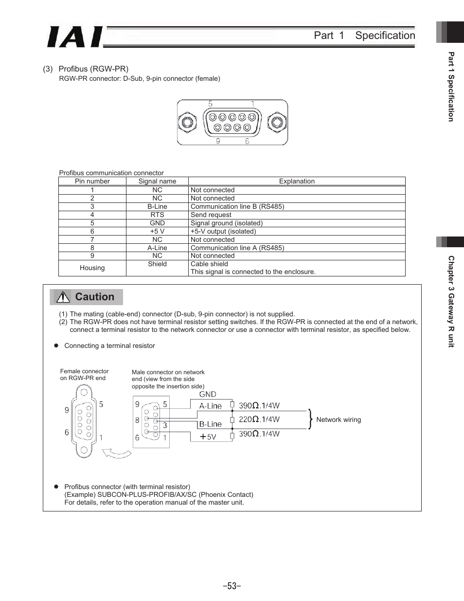 Part 1 specification, Caution | IAI America REXT User Manual | Page 53 / 443