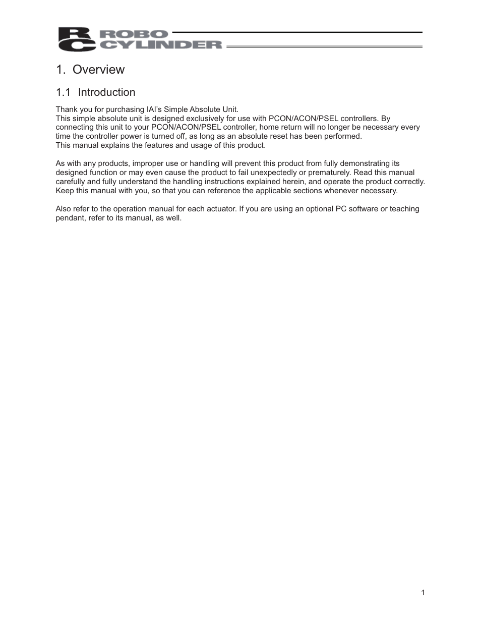 Overview, 1 introduction | IAI America PCON-ABU User Manual | Page 19 / 60