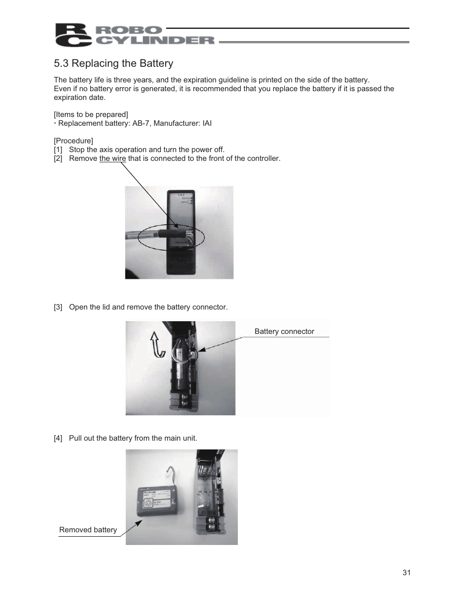 3 replacing the battery | IAI America PCON-ABU User Manual | Page 49 / 60