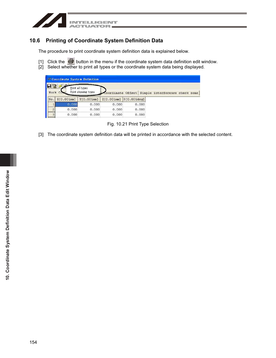 6 printing of coordinate system definition data | IAI America IA-101-X-USBMW User Manual | Page 162 / 248