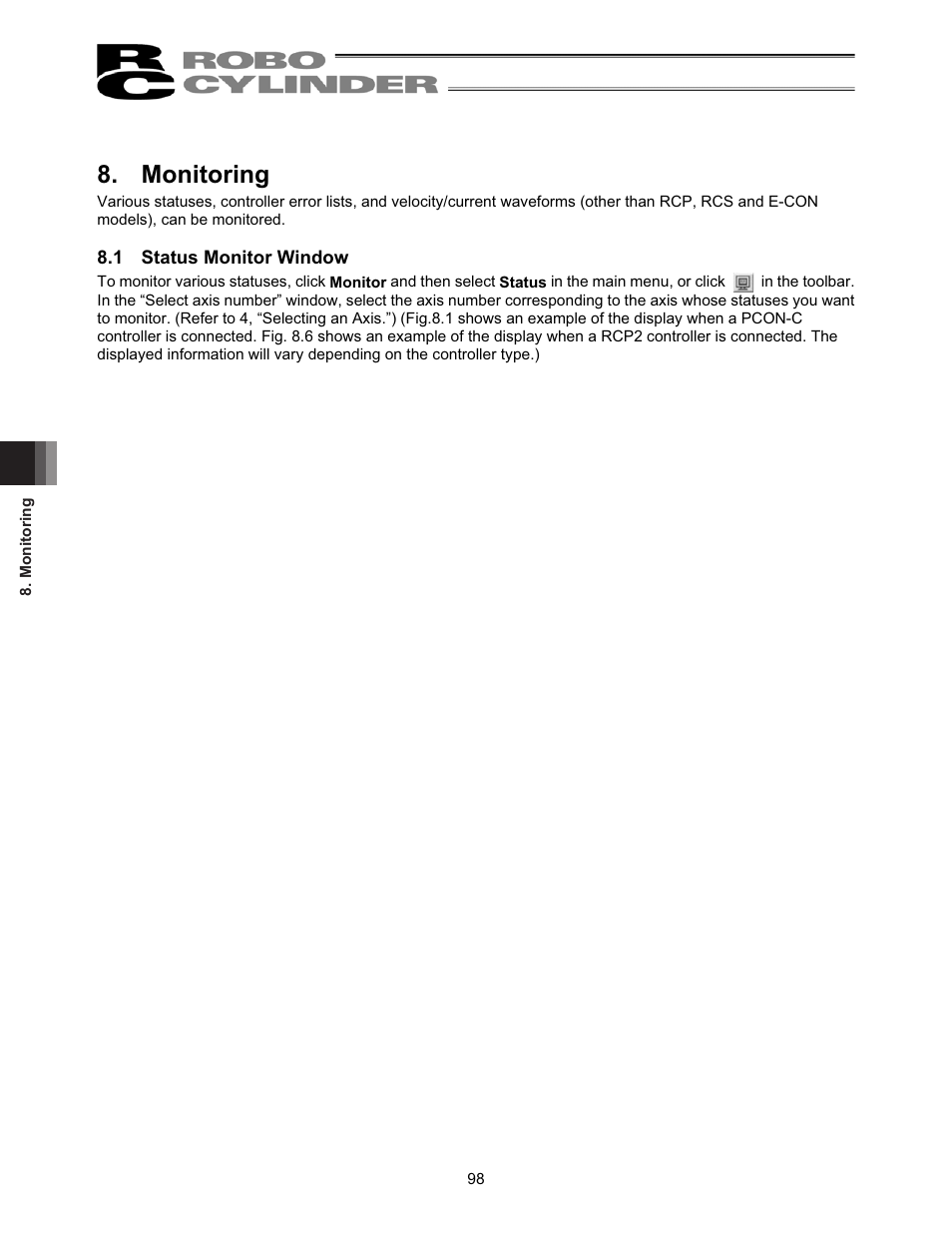 Monitoring, 1 status monitor window | IAI America RCM-101-USB User Manual | Page 110 / 264